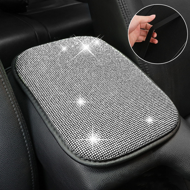 Auto Center Console Pad Rhinestone Bling Car Armrest Seat Box Cover Protector Universal Fit Diamond Car Decor Accessories for Women
