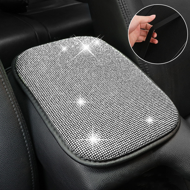 Auto Center Console Pad Rhinestone Bling Car Armrest Seat Box Cover Protector Universal Fit Diamond Car Decor Accessories for Women