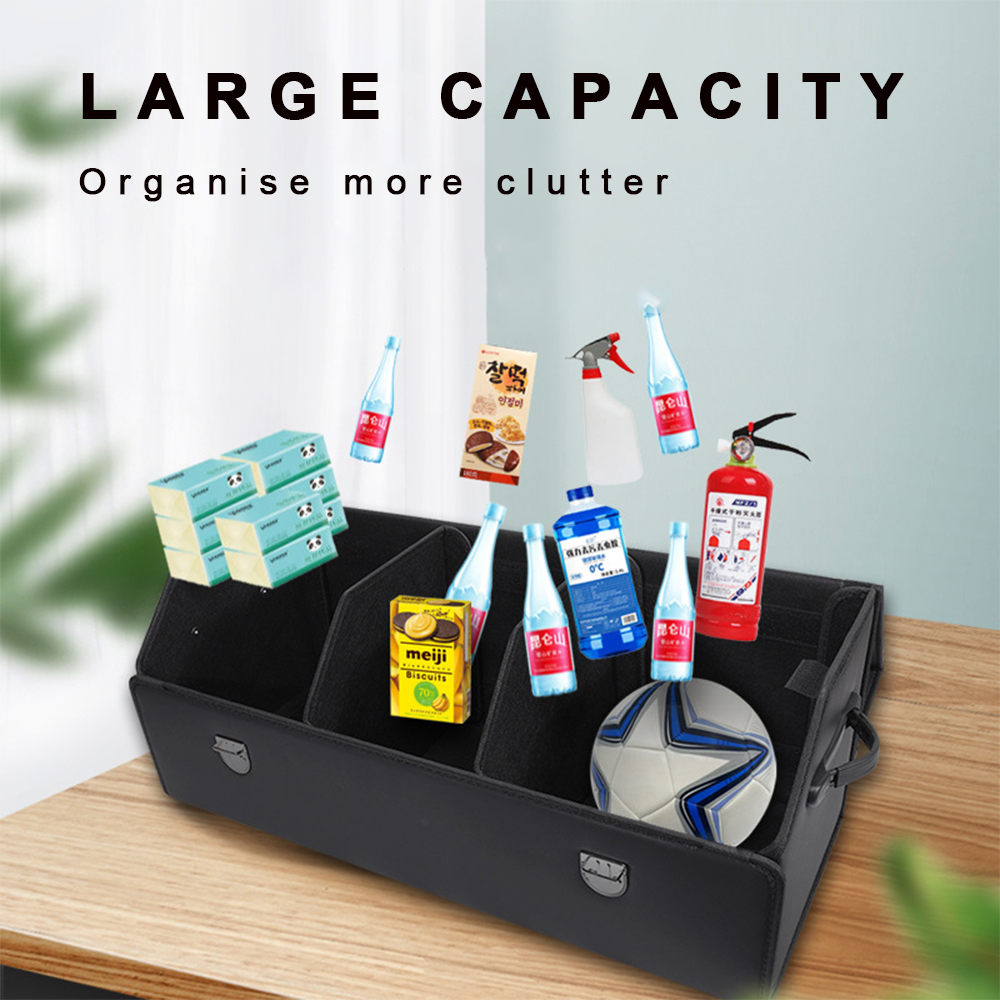 Double Layer PVC Leather With Mental Lock Mixed With White High Density Board Car Trunk Organizer Box 