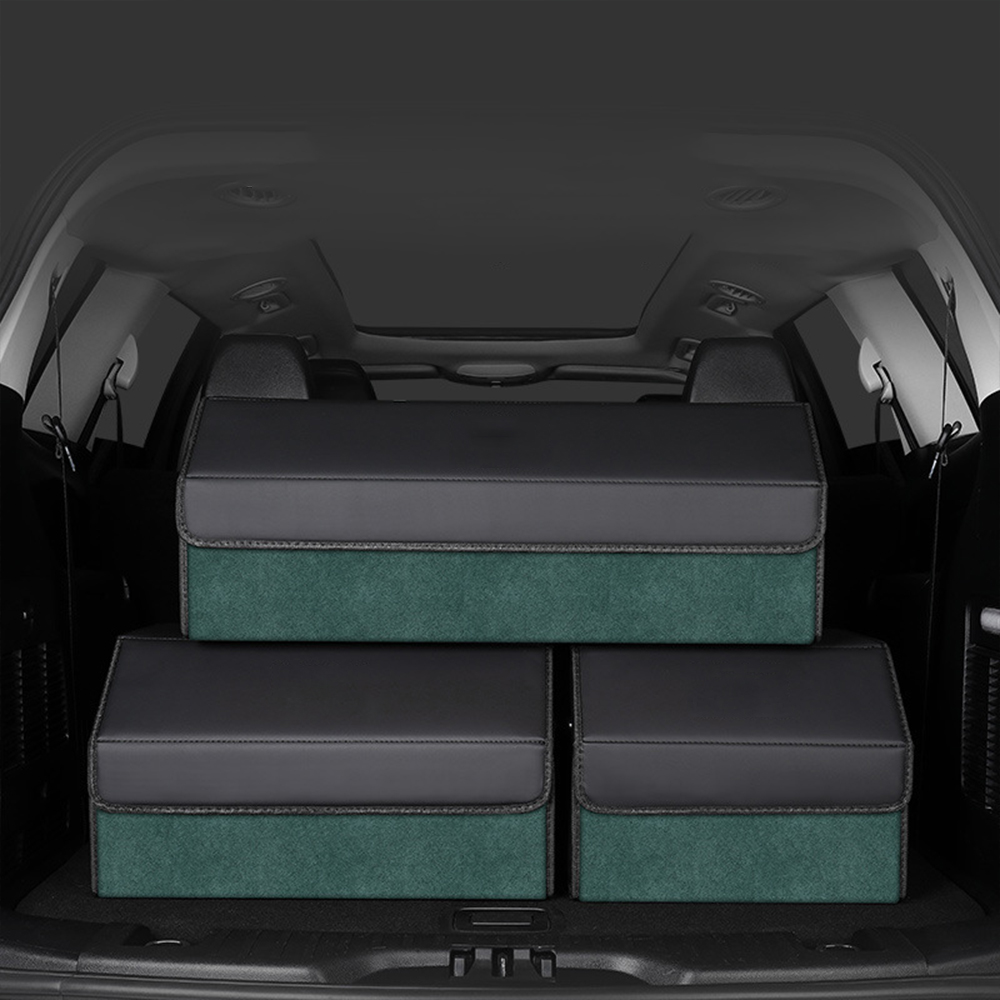 Large Capacity Car Trunk Organizer PVC Leather Combined With Light Luxury Alcantara With Strong Magnetic Opening And Closing Two-Tone Car Storage Box