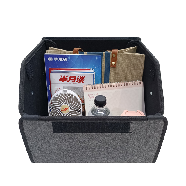 Felt Fabric Car Tunk Storage Box with 2 Plastic Handle with Magic Velcro Close Car Trunk Organiser Colorful with 1 Side Net Pockets Car Trunk Organizer