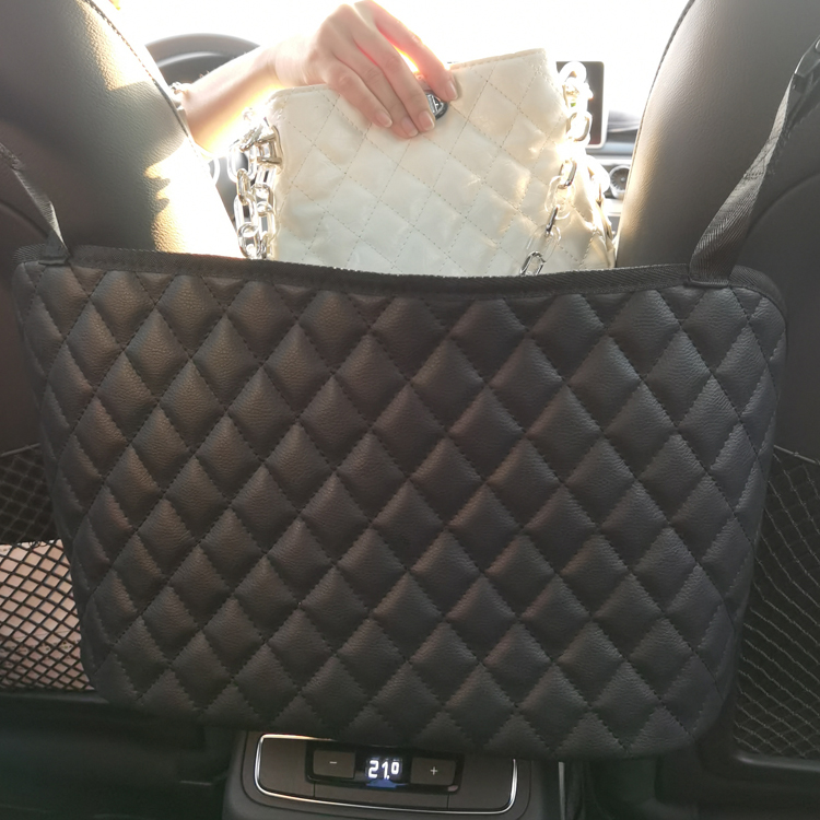 OEM Leather Car Handbag Holder Between Seats for Snack for Wallet Car Accessories for Girls And Children Embroidery Black Car Organizer Manufacturer
