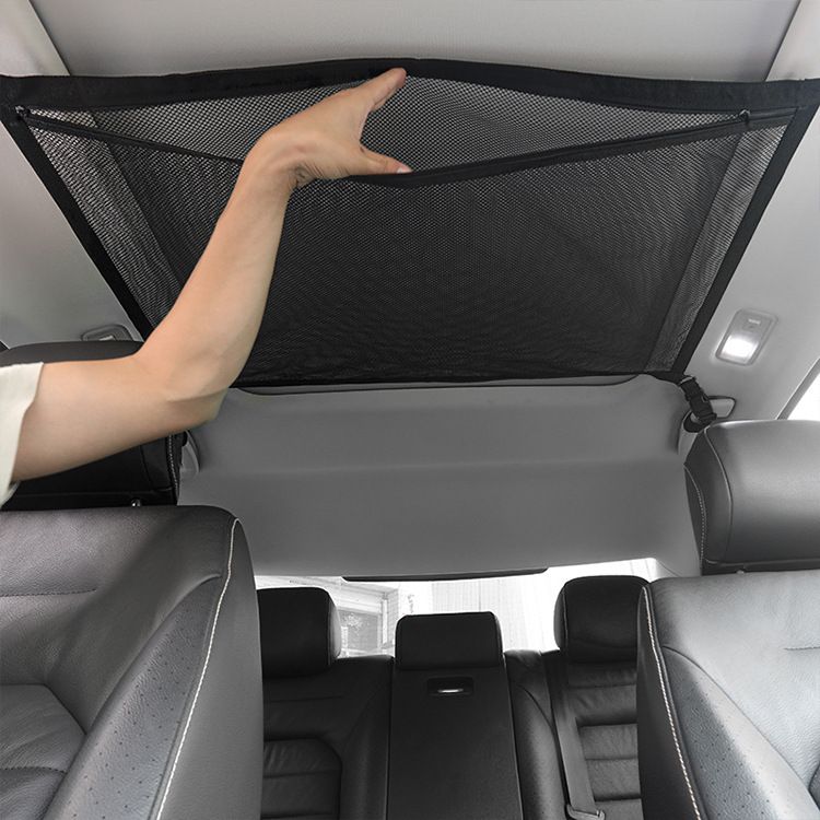 Car Ceiling Storage Net 31''*21'' Car Roof Interior Sundries Mesh Cargo Net Adjustable Long Trip Organizers Storage Net for Most Car Mesh Ceiling Storage Nets with Zipper Car Roof Cargo Net Pocket