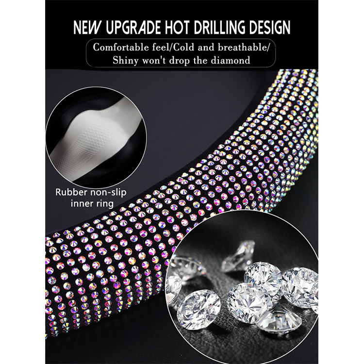 Steering Wheel Cover for Women Men Universal Fit 15 Inch Bling Bling Crystal Diamond Sparkling Car SUV Wheel Protector 