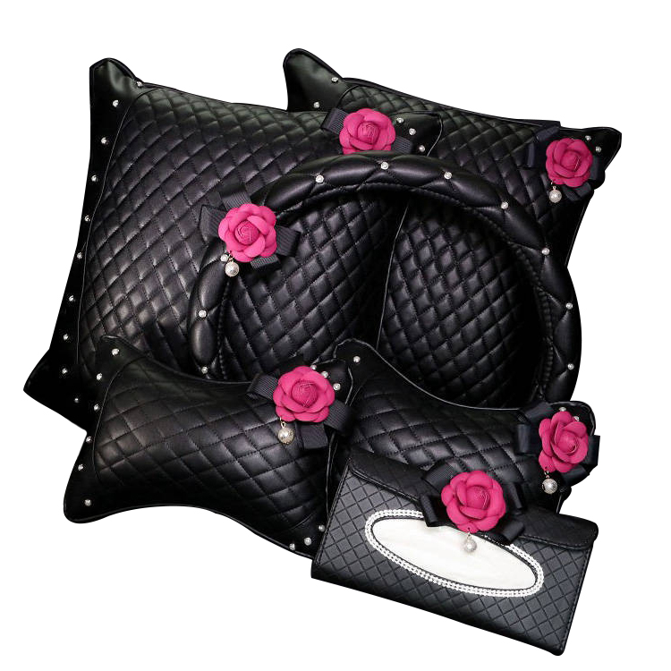 Camellia Car Accessory Steering Wheel Cover Handbrake Gear Cover Armrest Box Cushion