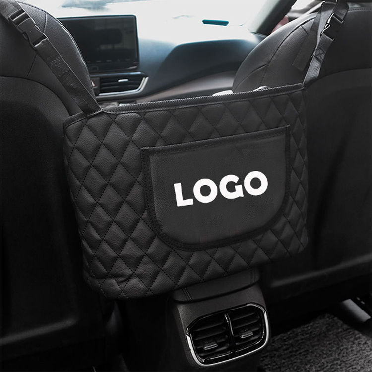 Customized Logo Printing PVC Leather Car Handbag Holder Between Seats Back Storage Organizer Purse Holder for Console Front Seat Storage Bag for Car Front Seats for BMW