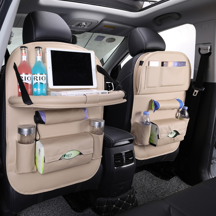  Hanging Backseat Organizer with Dinner Plate Multi-functional Car Accessories Quality Tissue Holder Umberella Oraganiser PU Leather Collapsible With Tray Car Seat Storage Bag