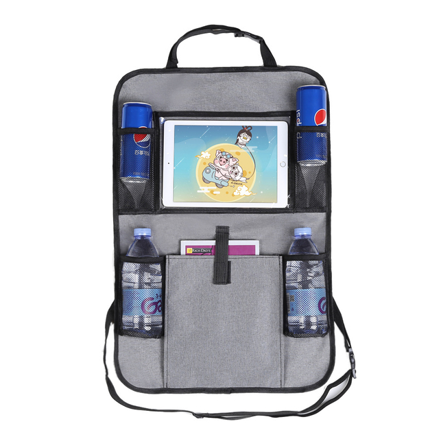 Backseat Car Organizer With Touchable Tablet for iPad Grey 600D Oxford Fabric Storage Hanging Bag Car Backseat Organizer Manufacturer