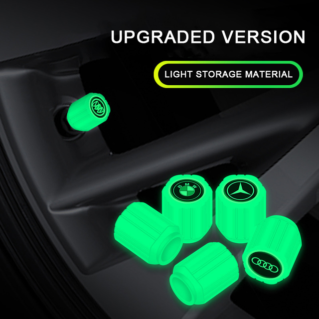 Noctilucent Tire Valve Cap Light Storage Material Vacuum Tire Valve Luminous Valve Core Cover Suit for Car All Models