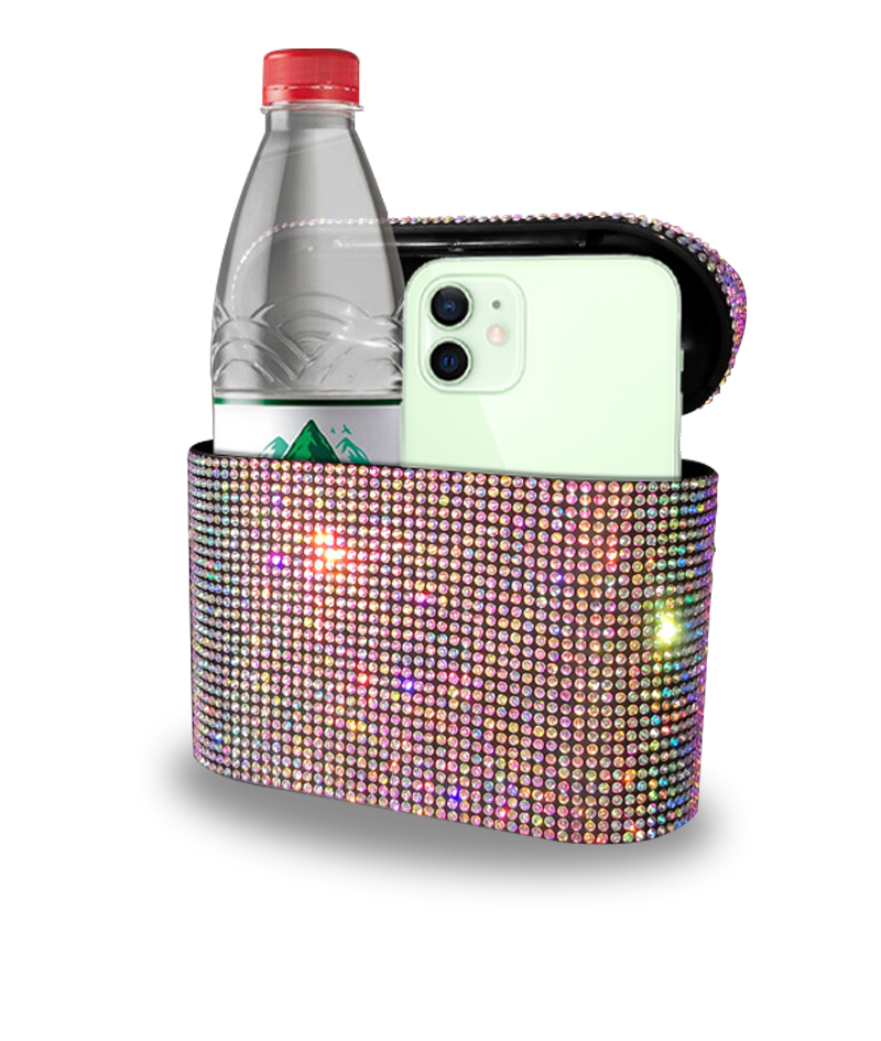 Car Rhinestone Trash Can Storage Bucket Car Shinning Storage Box Hanging Bag 