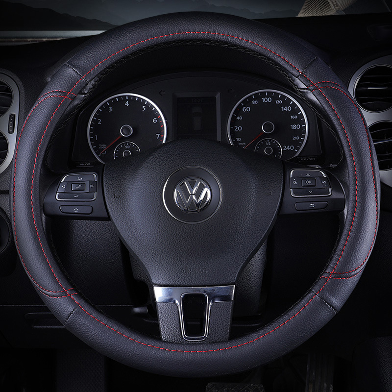 Leather Car Steering Wheel Cover Non-Slip Car Wheel Cover Protector Universal Fit for Most Cars(Classic&D Shape)