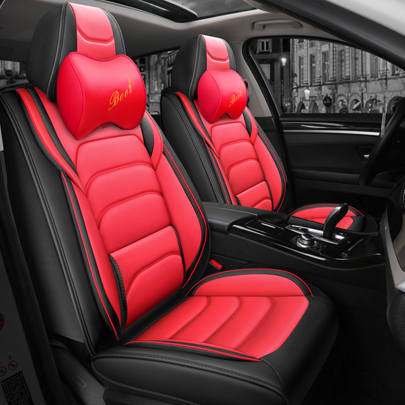 Sport Car Seat Covers Full Set Leather Cushion Protector Universal 5 Seats with 2 Headrest Pillow
