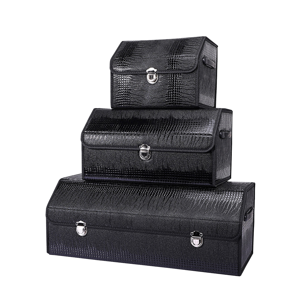 High-Quality Crocodile Texture PU Napa Leather Storage Box With Mental Lock Box Multifunctional And Durable Car Storage Box