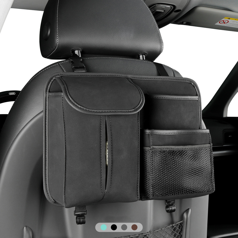 Alcantara Fabric Car Seat Back Storage Bag with Hook Car Tissue Box Truck Seat Organizer