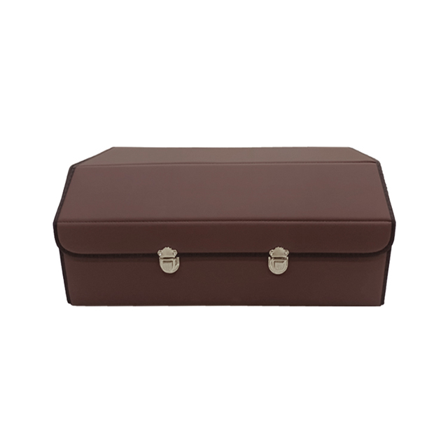 Glossy PVC Leather Car Trunk Box with Wooden Insert Metal Buckle Foldable Storage Organizer Box 
