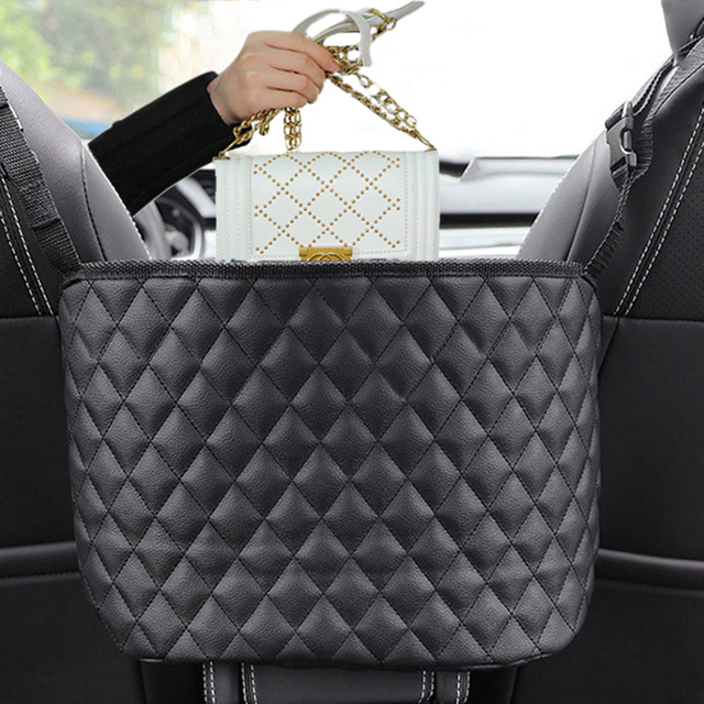 OEM Leather Car Handbag Holder Between Seats for Snack for Wallet Car Accessories for Girls And Children Embroidery Black Car Organizer Manufacturer