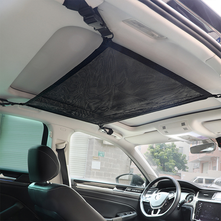 Car Ceiling Storage Net 31''*21'' Car Roof Interior Sundries Mesh Cargo Net Adjustable Long Trip Organizers Storage Net for Most Car Mesh Ceiling Storage Nets with Zipper Car Roof Cargo Net Pocket