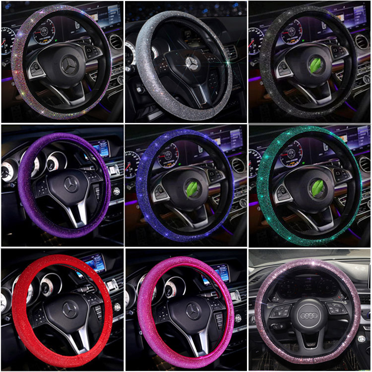 Steering Wheel Cover for Women Men Universal Fit 15 Inch Bling Bling Crystal Diamond Sparkling Car SUV Wheel Protector 