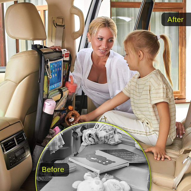 Car Backseat Organizer with 10" Table Holder And 9 Storage Pockets Amazon Hot Sale Light Foldable Small Size Light Weight Seat Back Organisers 