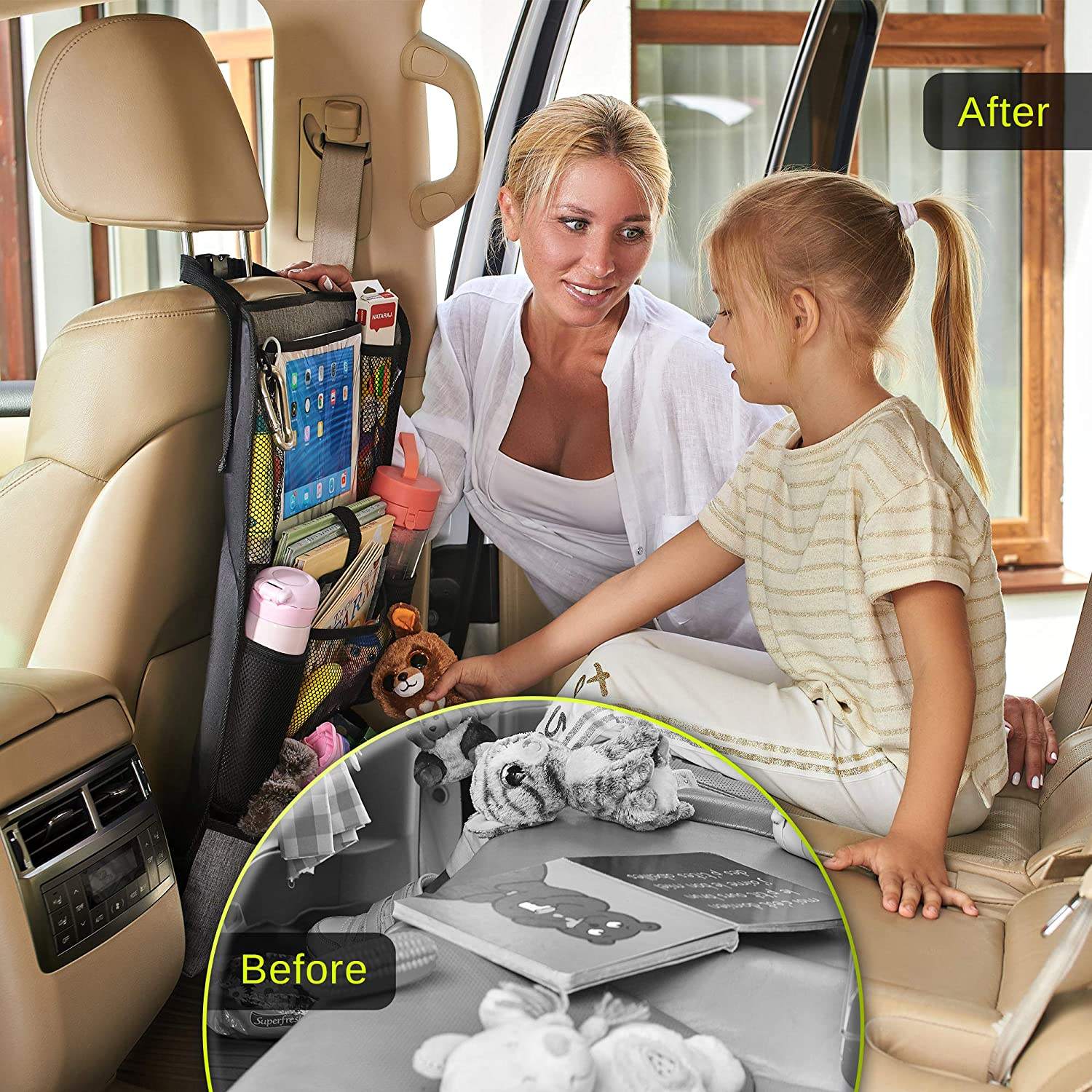 Car Backseat Organizer with 10" Table Holder And 9 Storage Pockets Amazon Hot Sale Light Foldable Small Size Light Weight Seat Back Organisers 