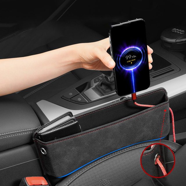 Alcantara+Leather Car Seat Gap Storage Box Car Seat Pocket Gap Filler Font Row Car Seat Gap Organizer Adjustable Car Console Side Seat Filler Fit For Phone, Card, Glasses, Key