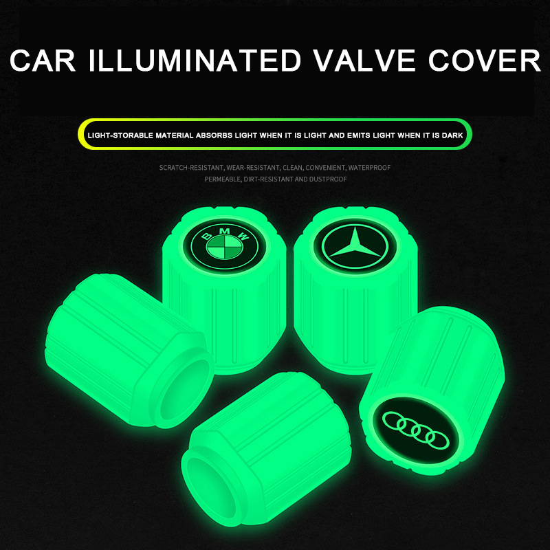 Noctilucent Tire Valve Cap Light Storage Material Vacuum Tire Valve Luminous Valve Core Cover Suit for Car All Models