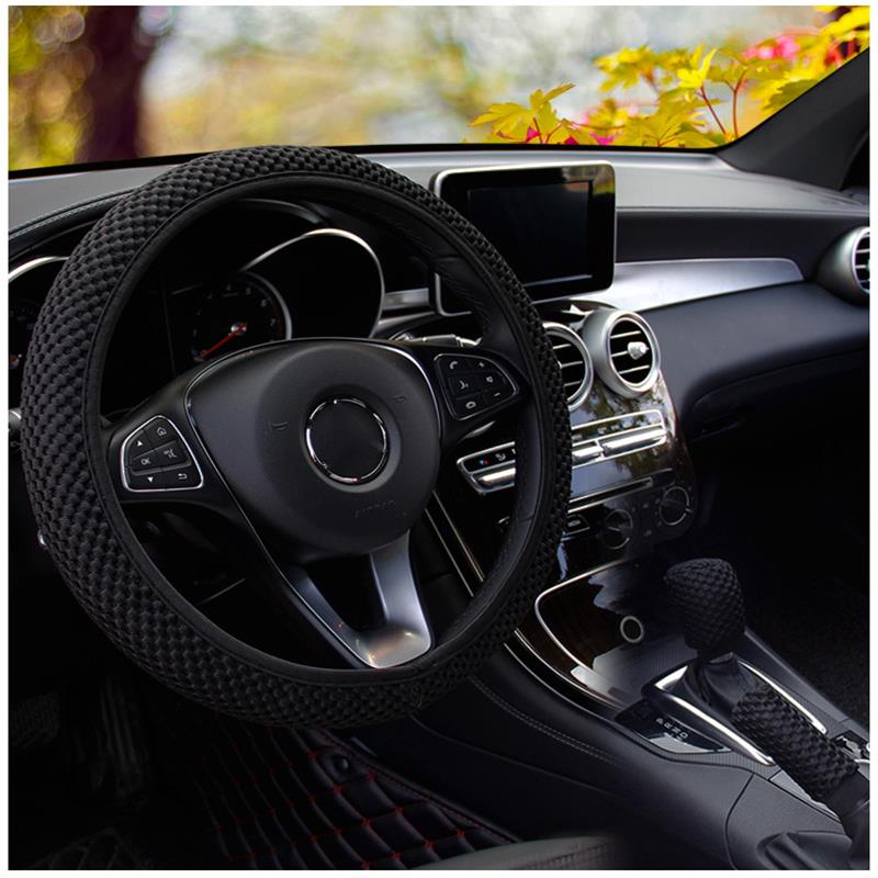 Elastic Stretch Steering Wheel Cover,Warm in Winter And Cool in Summer, Universal 15 Inch, Microfiber Breathable Ice Silk, Anti-Slip, Odorless, Easy Carry,Black