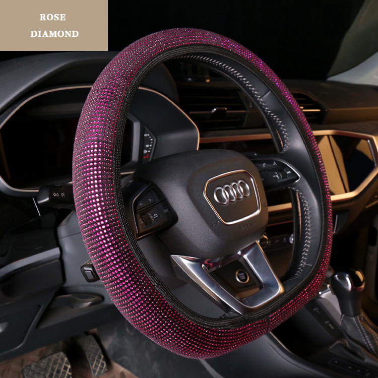 Full Drill Elastic Steering Wheel Cover without Inner Ring Elastic Belt Car Audi Breathable Anti-Slip Steering Wheel Protector for Women ,Party,Birthday Gift