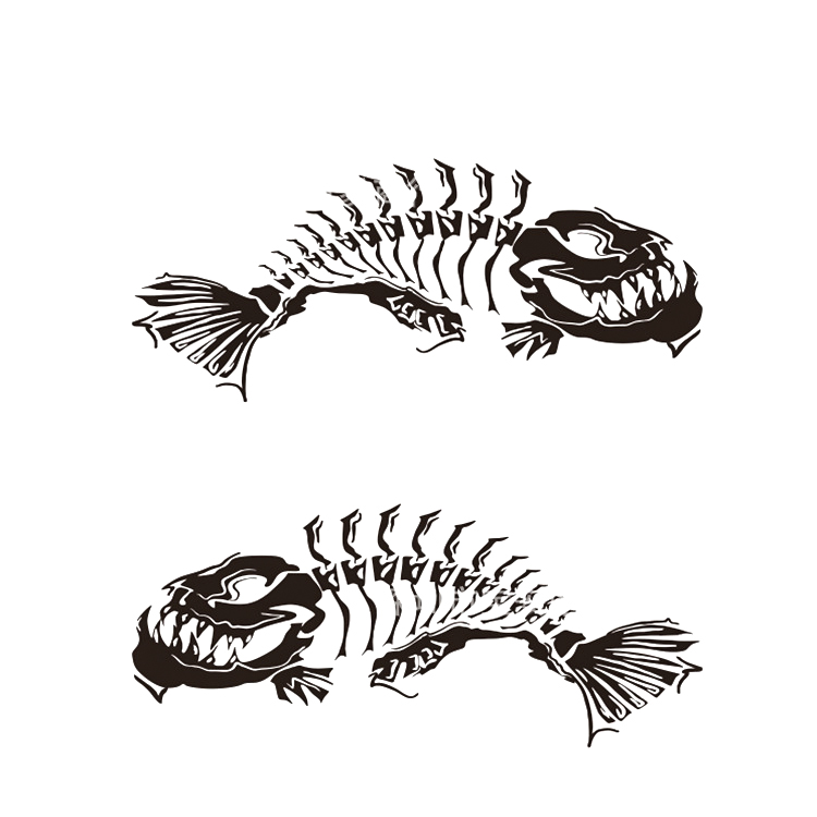 Skeleton Fish Boat Decals Small Fishing Graphic Stickers Shark Salt Boat Car Body Stickers Pull Flowers