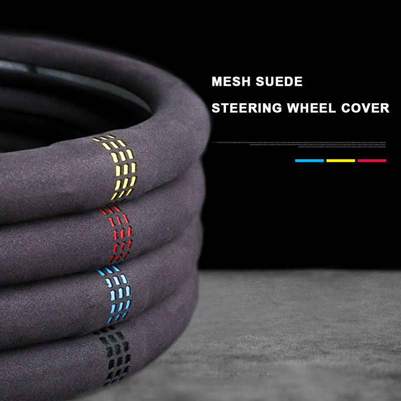  (3.2mm Thickness) Black Suede Car Steering Wheel Cover,Non-Slip&Breathable Universal 15 Inch Fit