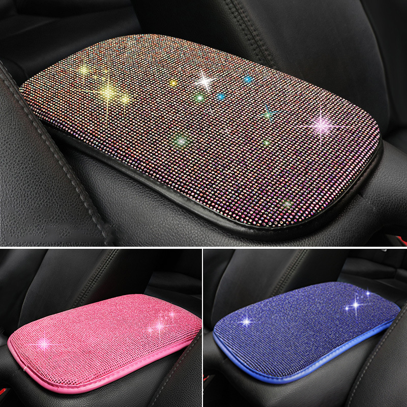 Auto Center Console Pad Rhinestone Bling Car Armrest Seat Box Cover Protector Universal Fit Diamond Car Decor Accessories for Women