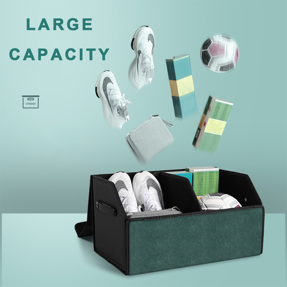 Large Capacity Car Trunk Organizer PVC Leather Combined With Light Luxury Alcantara With Strong Magnetic Opening And Closing Two-Tone Car Storage Box
