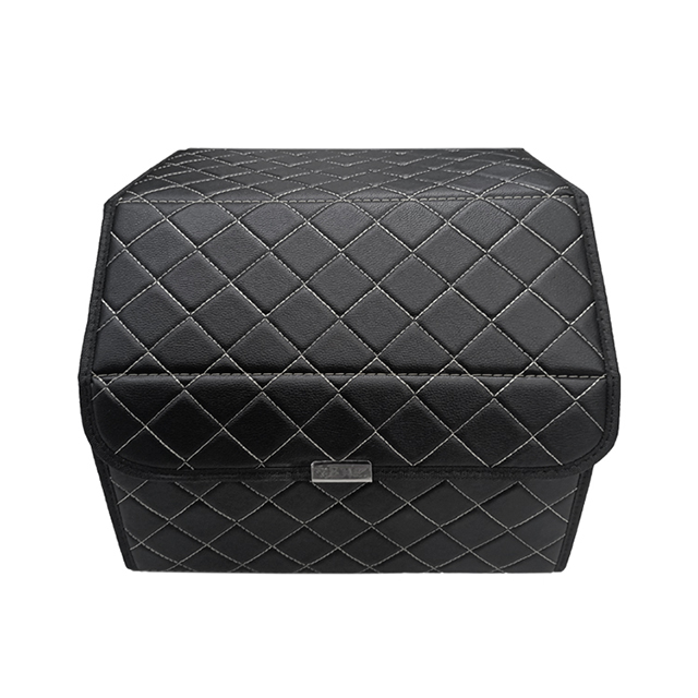 Embroidery PVC Leather Car Trunk Organizer with Magic Velcro Close with 2 Plastic Handle Storage Cargo Organizer Box 