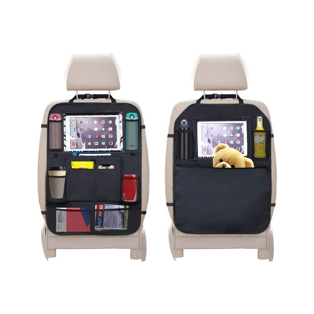 2 Pack Durable 600D Oxford Cloth Collapsible Car Seat Storage Organizer with Transparent Touch Screen for IPad, IPhone And Water Bottle Car Backseat Organizer