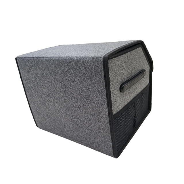 Felt Fabric Car Tunk Storage Box with 2 Plastic Handle with Magic Velcro Close Car Trunk Organiser Colorful with 1 Side Net Pockets Car Trunk Organizer