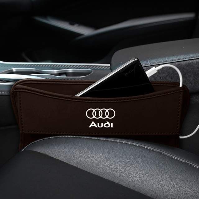 Car Seat Gap Filler Soft Skin Leather Storage Bag with Hole for Charging Portable Car Dirt Resistant Storage Bag Customized Car Logo Car Seat Organizer
