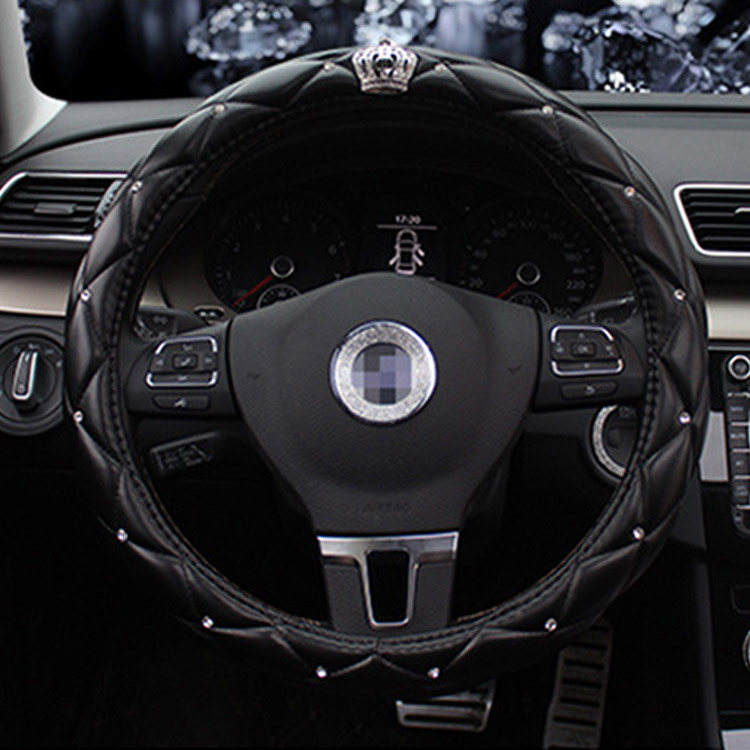 Diamond Leather Bling Steering Wheel Cover Universal Car Steering Wheel Protector with Crystal Rhinestones Anti-Slip Soft Interior Accessories for Women And Girl Fit 15 Inch