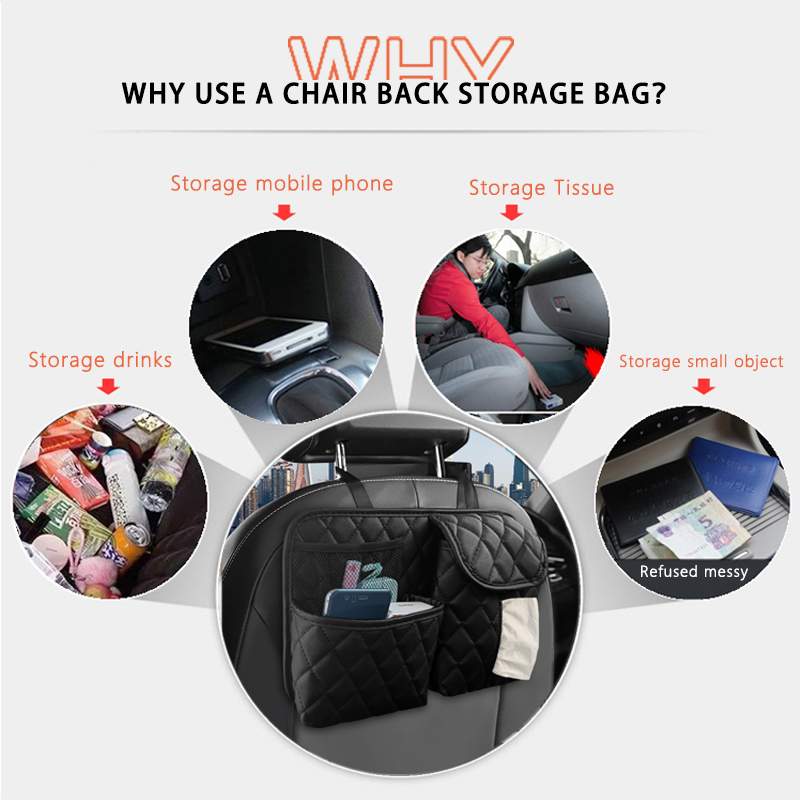 Backseat Car Organizer with Tissue Holder Leather Car Back Seat Organiser for Kids Car Travel Accessories with Net Pockets Front-Backseat Organizer Bag