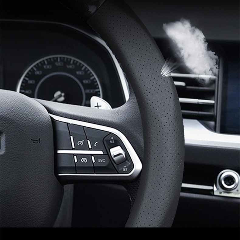 Microfiber Leather Auto Car Medium Steering Wheel Cover 14.5''-15''Black 