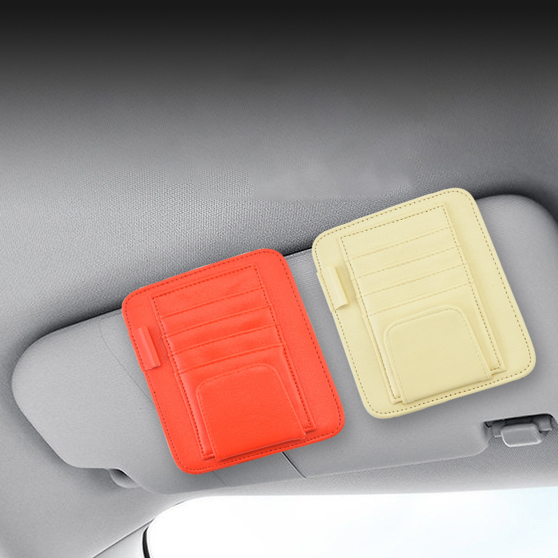 Auto Car Visor Pocket and Interior Accessories Car Storage and Organizer With Multi-Pocket PU Leather Car Sun Visor Organizer For Sunglasses