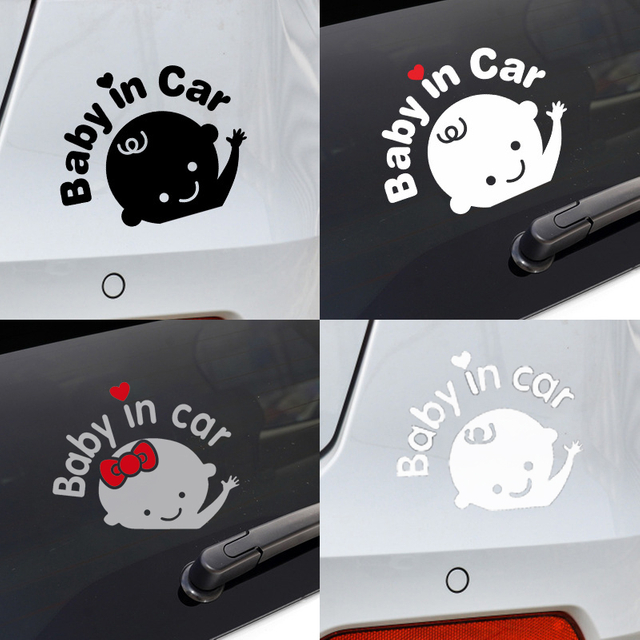 Baby in Car with Reflective Personality Warning Stickers Colorful Laser Stickers on The Car