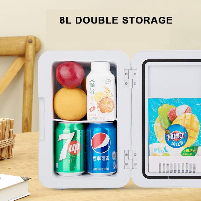 8L Car Refrigerator Vertical Mini Portable Compact Personal Fridge Cooler, 6-10 Liter Capacity Hot And Cold Dual Use For Home,Car