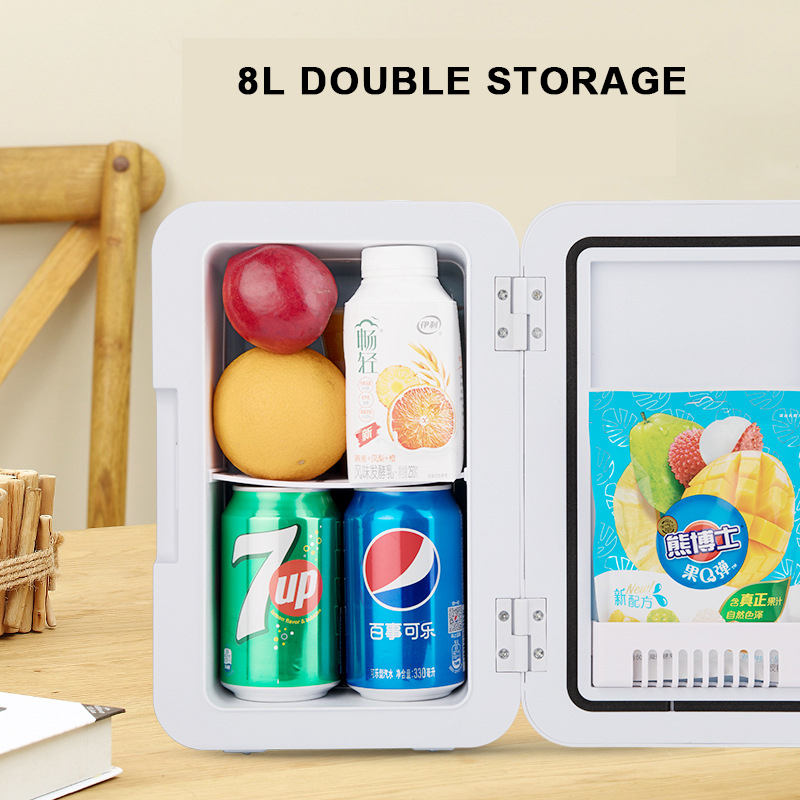 8L Car Refrigerator Vertical Mini Portable Compact Personal Fridge Cooler, 6-10 Liter Capacity Hot And Cold Dual Use For Home,Car