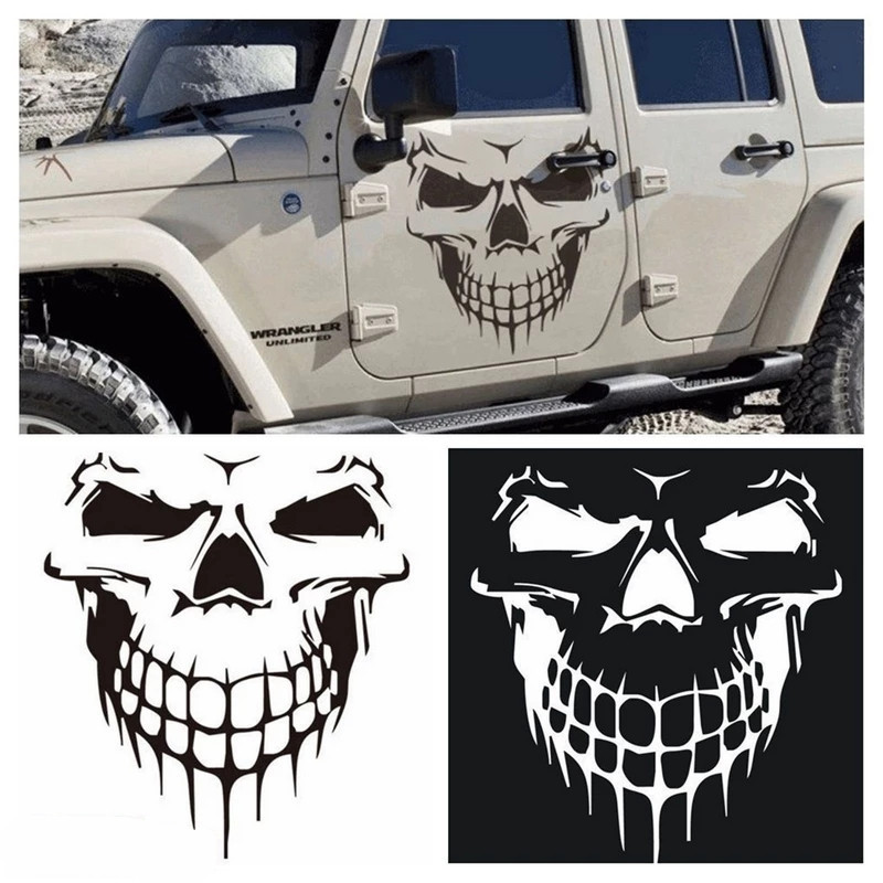 Car Reflective Stickers Skull Head Fuel Tank Cover with Car Body Window Decoration Machine Head Cover with Colorful Laser