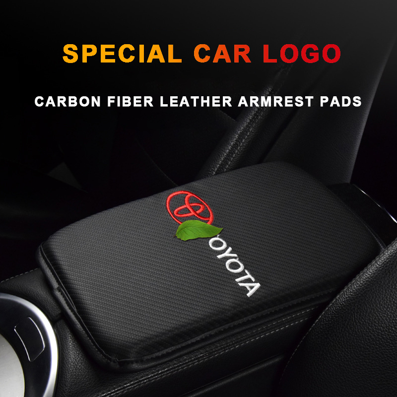 Car Center Console Pad, Universal Waterproof Car Armrest Seat Box Cover, Car Interior Accessories, Carbon Fiber Auto Armrest Cover Protector for Most Vehicle, SUV, Truck, Car (Black)